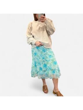 Vintage Y2K sheer blue floral midi skirt fairy grunge boho